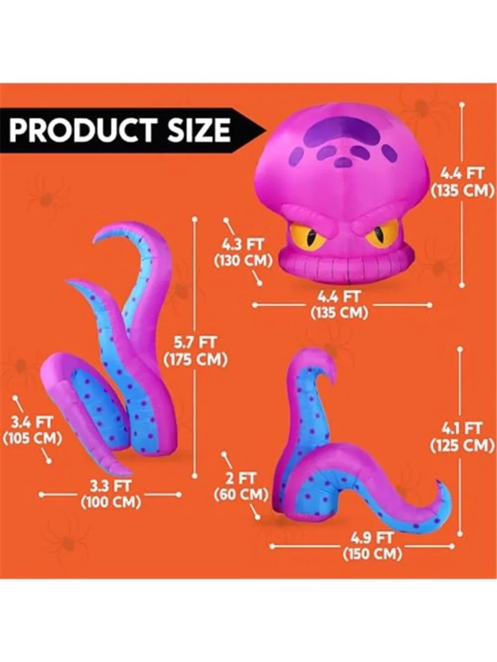 JOYIN 10FT Long Halloween Inflatable Octopus Decoration Octopus with Tentacles